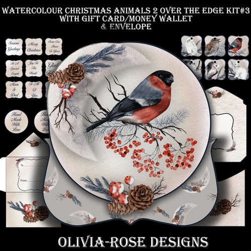 Watercolor Christmas Animals 2 Over The Edge Mini Kit #3   AND AN  TOPPER   JUST THE IMAGE**