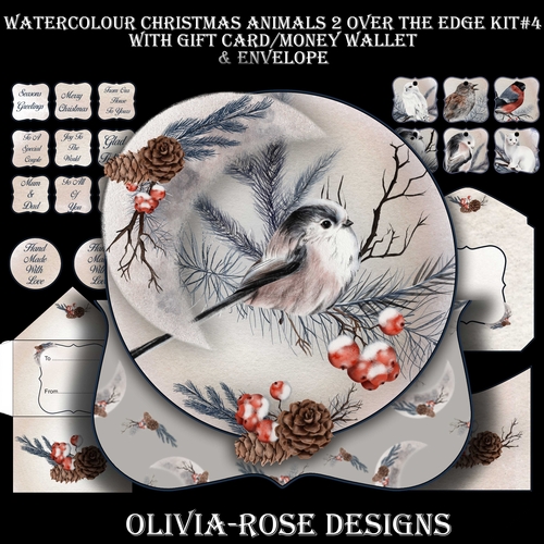Watercolor Christmas Animals 2 Over The Edge Mini Kit #4   AND AN  TOPPER   JUST THE IMAGE**
