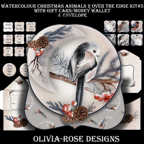 Watercolor Christmas Animals 2 Over The Edge Mini Kit #5   AND AN  TOPPER   JUST THE IMAGE**