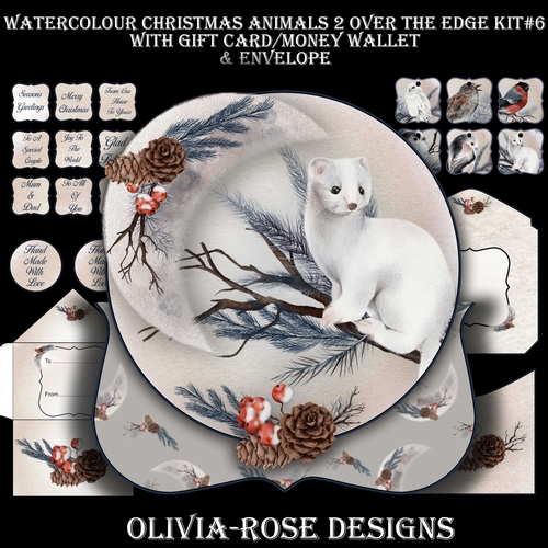 Watercolor Christmas Animals 2 Over The Edge Mini Kit #6   AND AN  TOPPER   JUST THE IMAGE**