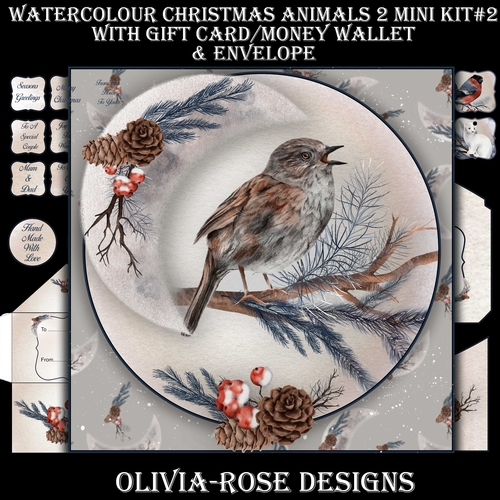 Watercolor Christmas Animals 2  Mini Kit #2  