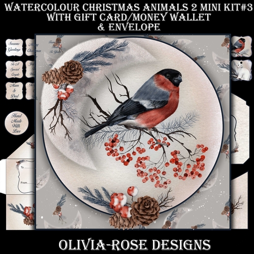 Watercolor Christmas Animals 2  Mini Kit #3  