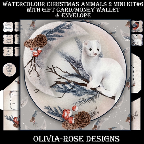 Watercolor Christmas Animals 2  Mini Kit #6  