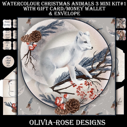 Watercolor Christmas Animals 3 Mini Kit #1  