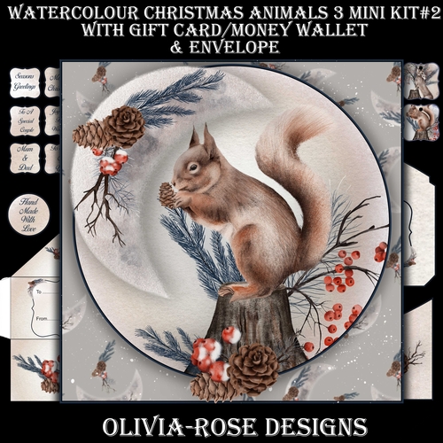 Watercolor Christmas Animals 3 Mini Kit #2  