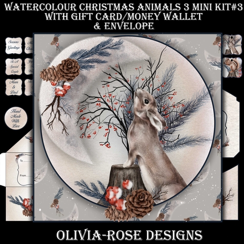 Watercolor Christmas Animals 3 Mini Kit #3  
