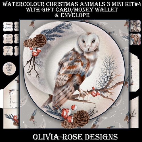 Watercolor Christmas Animals 3 Mini Kit #4  