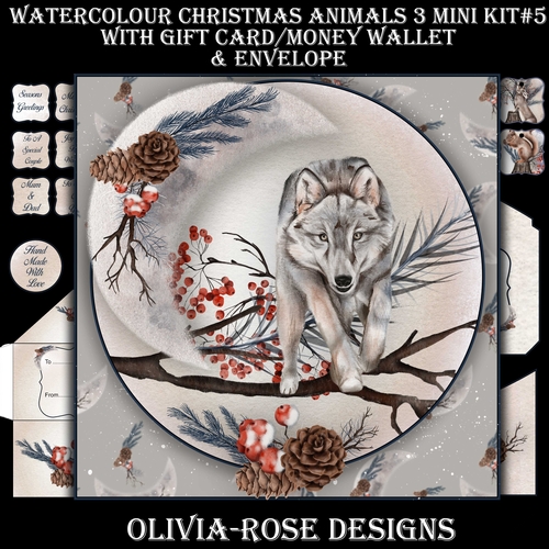 Watercolor Christmas Animals 3 Mini Kit #5  