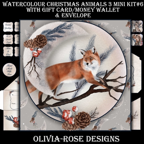 Watercolor Christmas Animals 3 Mini Kit #6  