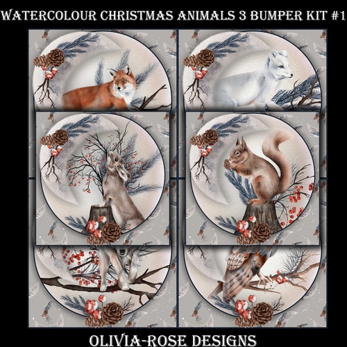 Watercolor Christmas Animals 3 Bumper Kit #1   
