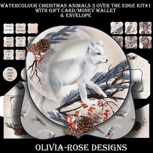 Watercolor Christmas Animals 3 Over The Edge Mini Kit #1   AND AN  TOPPER   JUST THE IMAGE**