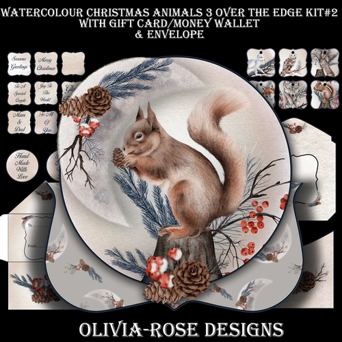 Watercolor Christmas Animals 3 Over The Edge Mini Kit #2   AND AN  TOPPER   JUST THE IMAGE**