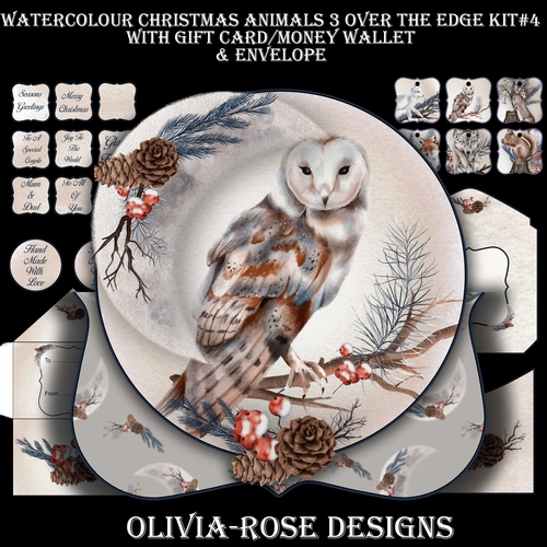 Watercolor Christmas Animals 3 Over The Edge Mini Kit #4   AND AN  TOPPER   JUST THE IMAGE**