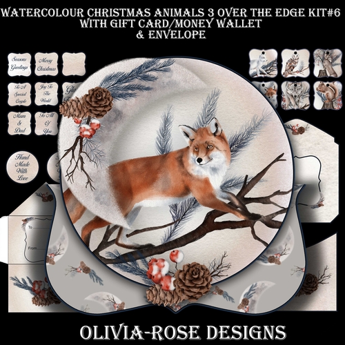 Watercolor Christmas Animals 3 Over The Edge Mini Kit #6   AND AN  TOPPER   JUST THE IMAGE**