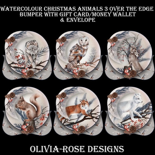 Watercolor Christmas Animals 3 Over The Edge Bumper Kit #1   AND AN  TOPPER   JUST THE IMAGE**