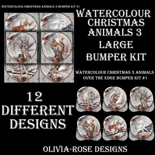 Watercolor Christmas Animals 3 Large  Bumper Kit #1    AND AN    JUST THE IMAGE**