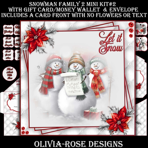Snowman Family 2 Mini Kit #2    AN  NO FLOWERS OR TEXT  & A 6X6 TOPPER  INSERT**