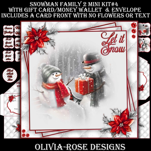 Snowman Family 2 Mini Kit #4    AN  NO FLOWERS OR TEXT  & A 6X6 TOPPER  INSERT**