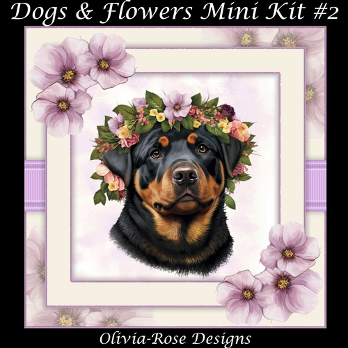 Dogs & Flowers Mini Kit#2 **INCLUDES CARD FRONT WITH NO CORNER  FLOWERS**