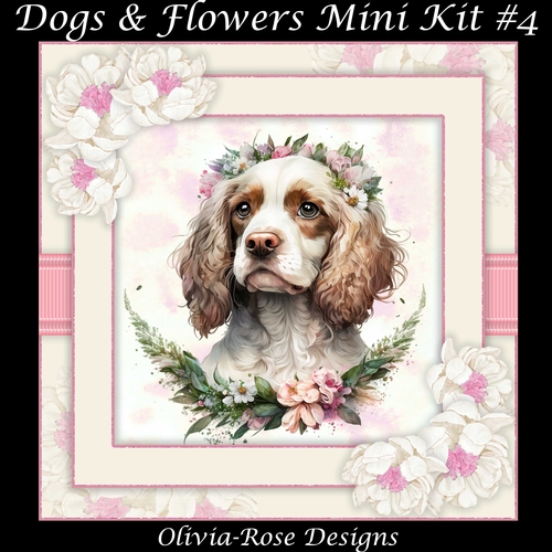 Dogs & Flowers Mini Kit#4 **INCLUDES CARD FRONT WITH NO CORNER  FLOWERS**