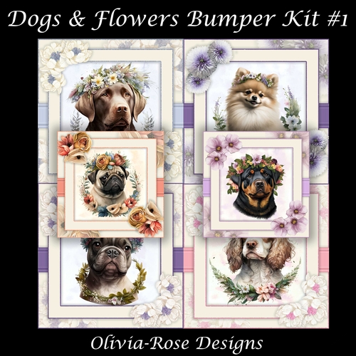Dogs & Flowers Bumper Kit #1 **INCLUDES CARD FRONT WITH NO CORNER  FLOWERS**