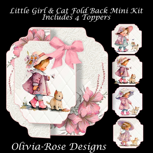 Little Girl & Cat Fold Back Kit   **Includes 4 Toppers**