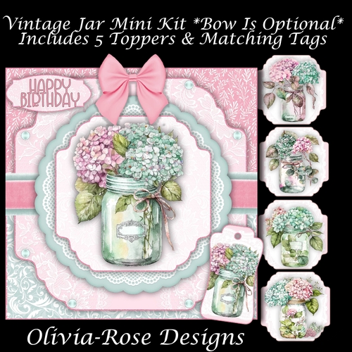 Vintage Jar Mini Kit *Bow Is Optional*       Includes 5 Toppers & Matching Tags