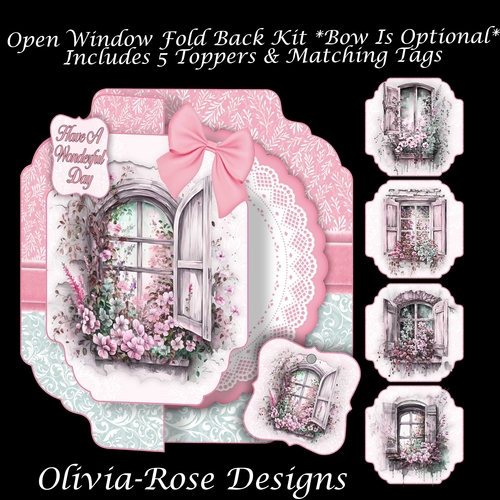 Open Window Fold Back Mini Kit *Bow Is Optional*       Includes 5 Toppers & Matching Tags