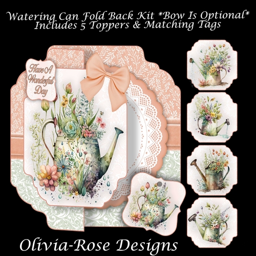 Watering Can Fold Back Mini Kit *Bow Is Optional*       Includes 5 Toppers & Matching Tags