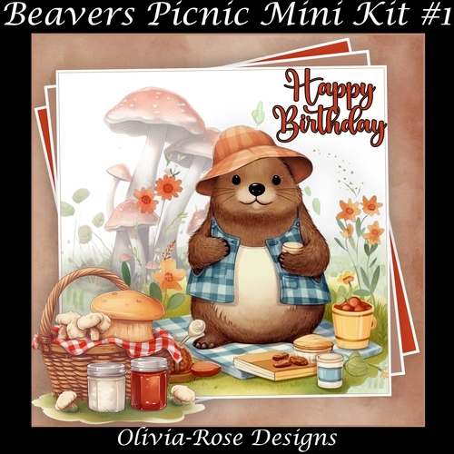 Beavers Picnic Mini Kit #1   **Includes card front with no text or decoupage**  