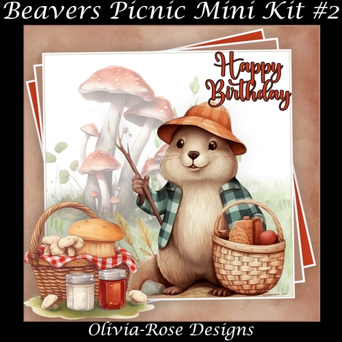 Beavers Picnic Mini Kit #2   **Includes card front with no text or decoupage**  