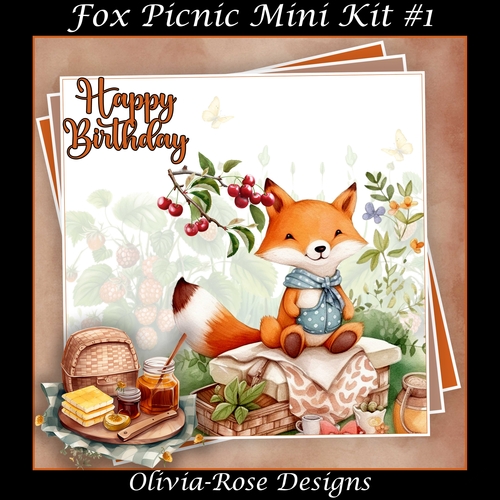 Fox Picnic Mini Kit #1   **Includes card front with no text or decoupage**  
