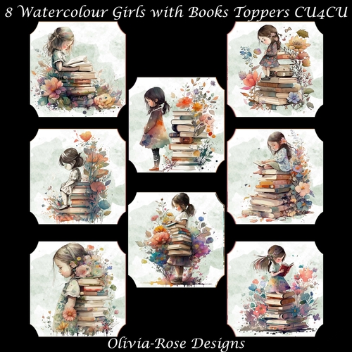8 Watercolour Girls with Book Toppers   