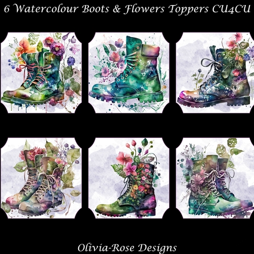 6 Watercolour Boots with Flower Toppers   