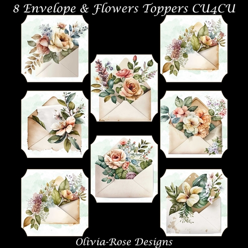 8 Envelope & Flowers Toppers   