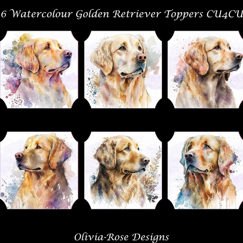 6 Watercolour Golden Retriever Toppers   