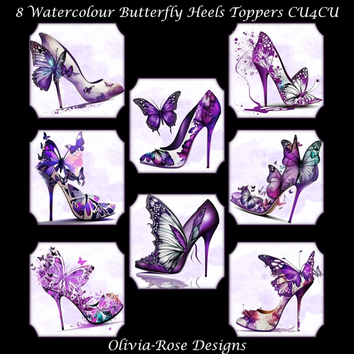 8 Watercolour Butterfly Heels Toppers   