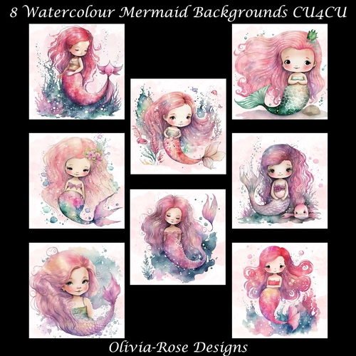 8 Watercolour Mermaid Backgrounds   