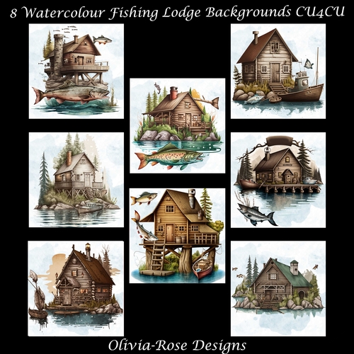 8 Watercolour Fishing Lodge Backgrounds   