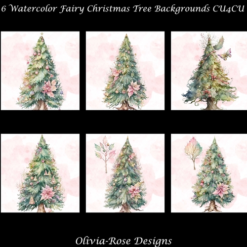 6 Watercolour Fairy Christmas Tree Backgrounds   
