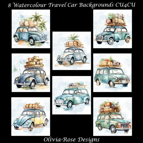 8 Watercolour Travel Car Backgrounds   