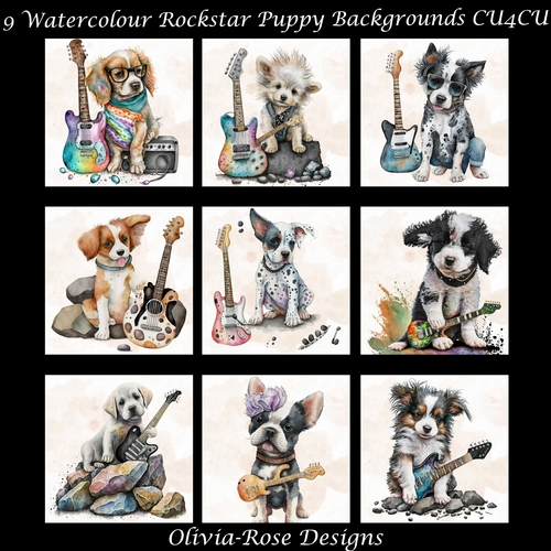 9 Watercolour Rockstar Puppy Backgrounds   