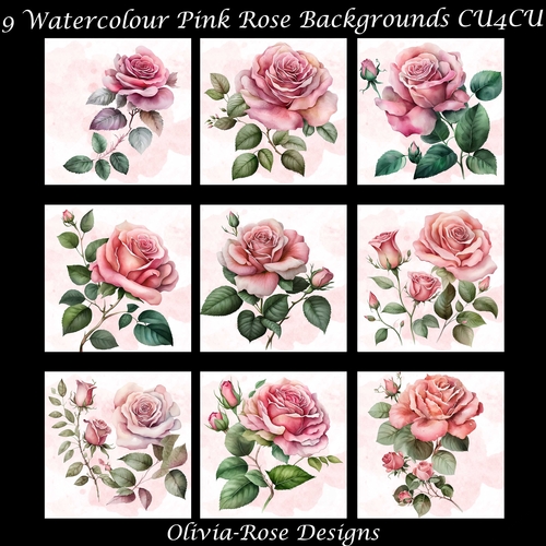 9 Watercolour Pink Rose Backgrounds   