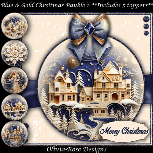 Blue & Gold Christmas Bauble 2 Mini Kit    7X7