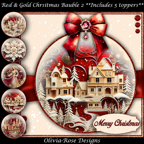 Red & Gold Christmas Bauble 2 Mini Kit    7X7