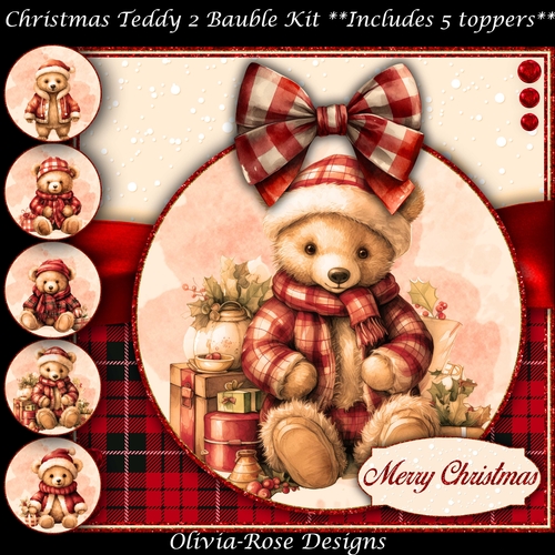 Christmas Teddy 2 Bauble Mini Kit    7X7