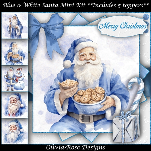  Blue & White Santa  Mini Kit     7X7
