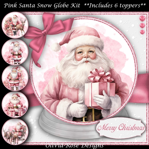 Pink Santa Snow Globe Mini Kit 2    7X7
