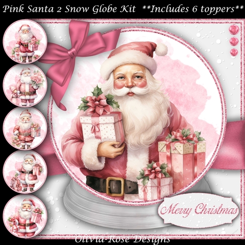 Pink Santa 2 Snow Globe Mini Kit 2    7X7