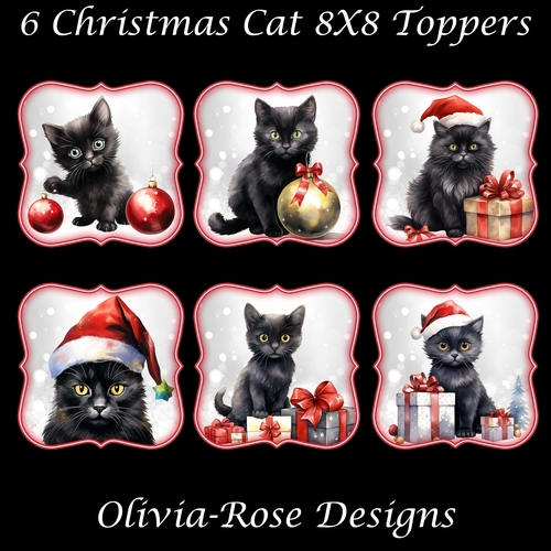 6 Christmas Cat 8X8 Toppers